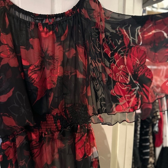 Red and Black Ruffled Flutter Sleeve Blouse (Helen Blake and Travel Elements) - Picture 3 of 13